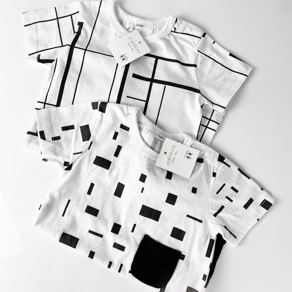 Set of 2 Black & White Cotton Baby Rompers